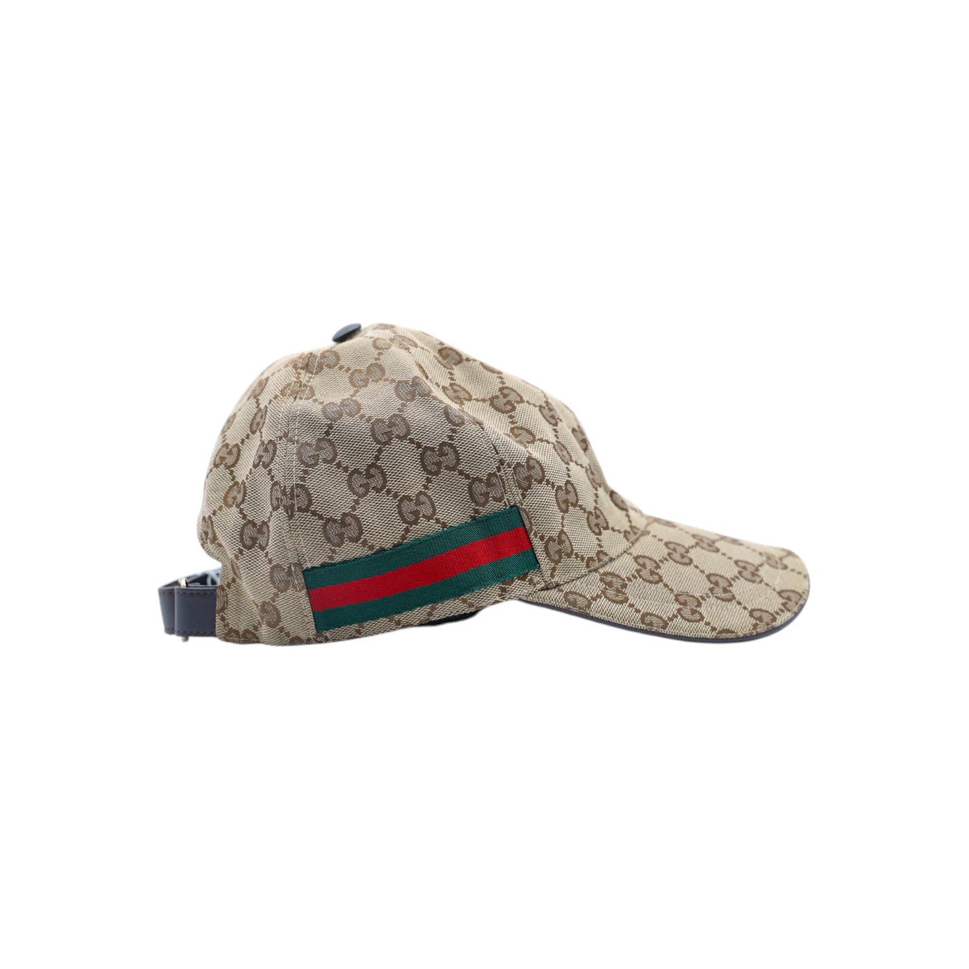Gucci GG Pattern Canvas Hat in Beige and Ebony with Green Red Accents
