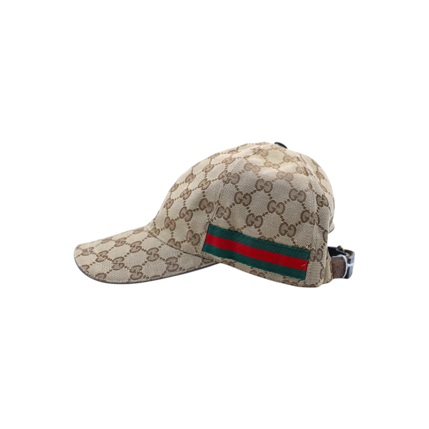 Gucci GG Pattern Canvas Hat in Beige and Ebony with Green Red Accents