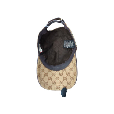 Gucci GG Pattern Canvas Hat in Beige and Ebony with Green Red Accents