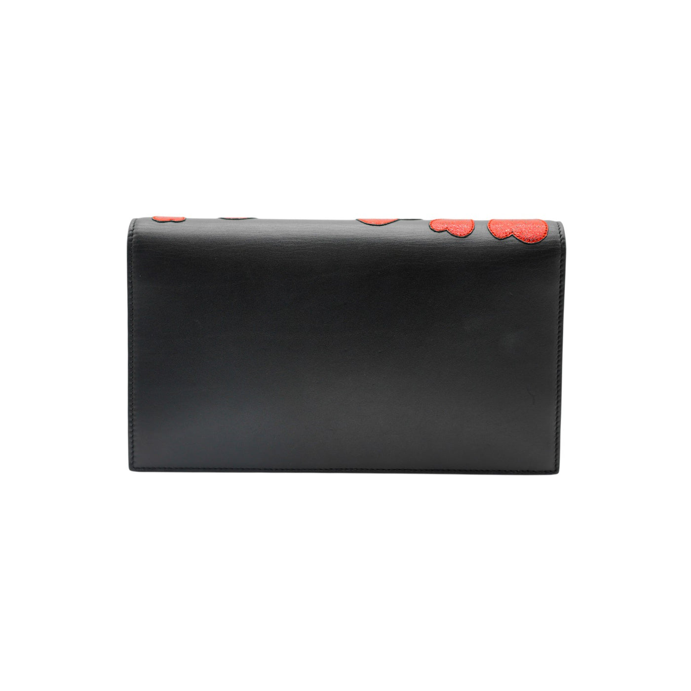 Yves Saint Laurent Leather Kate-Heart Patch Monogram Clutch Bag in Black and Red