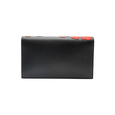 Yves Saint Laurent Leather Kate-Heart Patch Monogram Clutch Bag in Black and Red