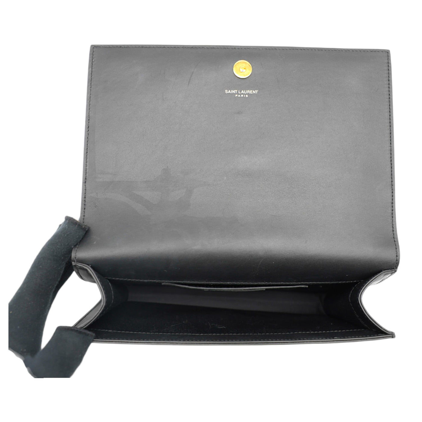 Yves Saint Laurent Leather Kate-Heart Patch Monogram Clutch Bag in Black and Red