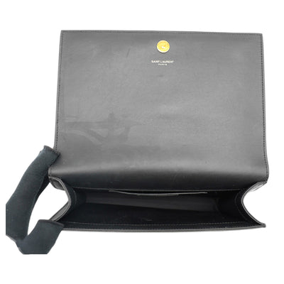 Yves Saint Laurent Leather Kate-Heart Patch Monogram Clutch Bag in Black and Red