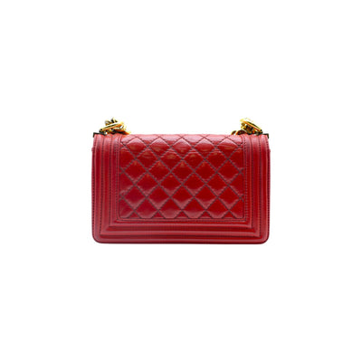 CHANEL Boy Lambskin Quilted Small Flap Bag In Red
