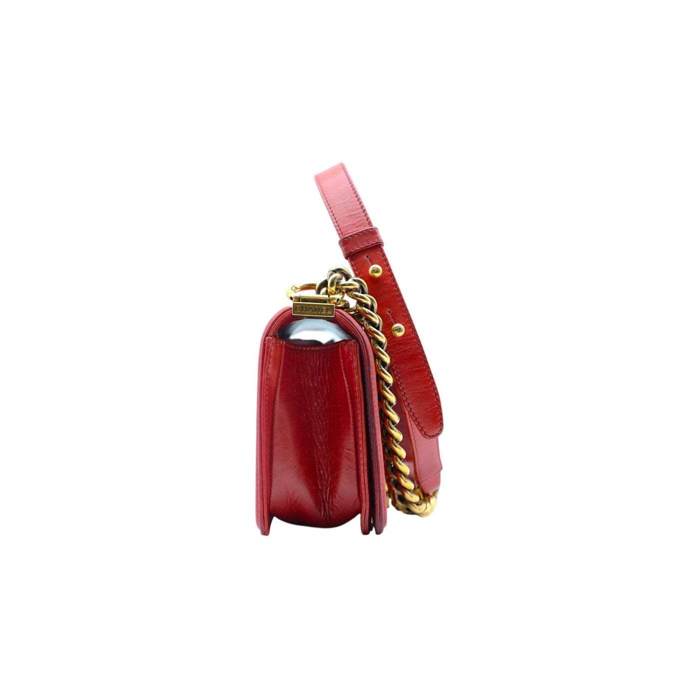 CHANEL Boy Lambskin Quilted Small Flap Bag In Red