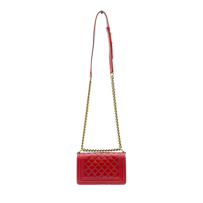 CHANEL Boy Lambskin Quilted Small Flap Bag In Red