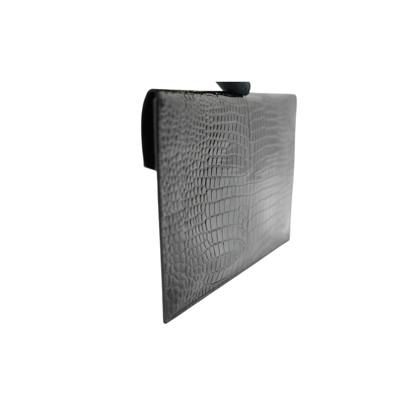 Yves Saint Laurent Calfskin Crocodile Embossed Uptown Monogram Pouch in Black