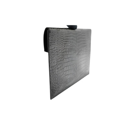 Yves Saint Laurent Calfskin Crocodile Embossed Uptown Monogram Pouch in Black