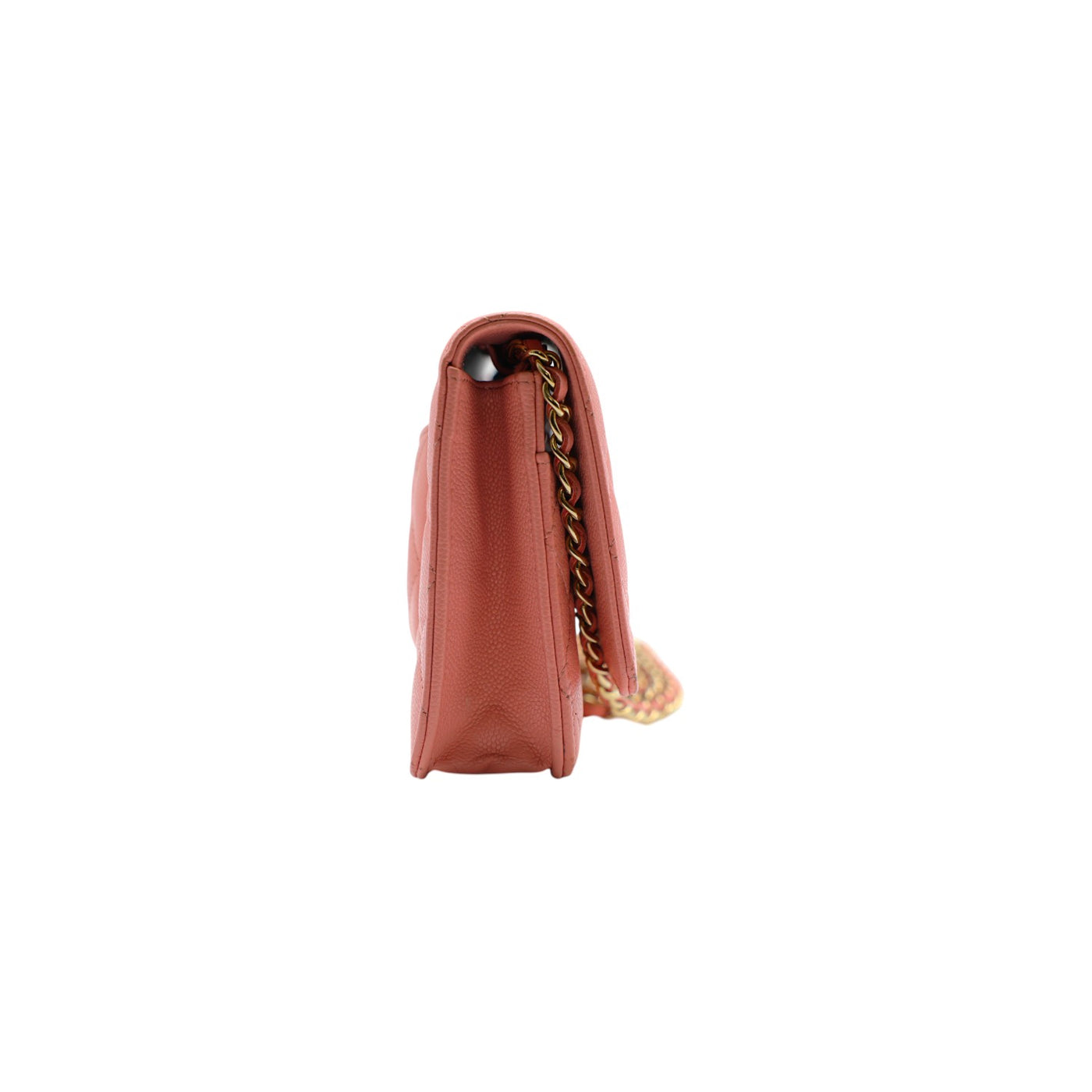 Iridescent Caviar Quilted Wallet On Gold Chain WOC in Rose Pink