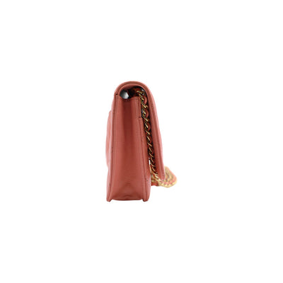Iridescent Caviar Quilted Wallet On Gold Chain WOC in Rose Pink