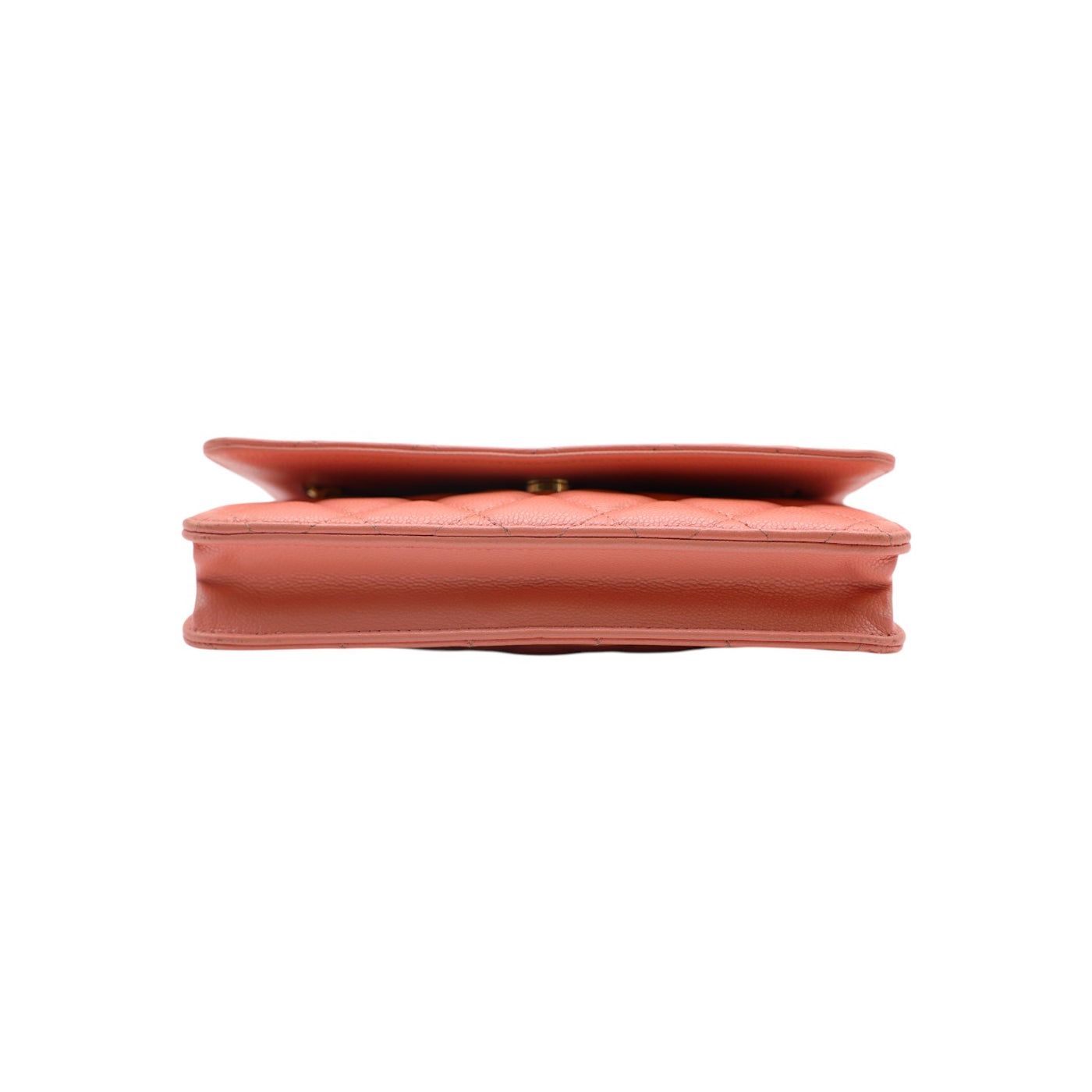 Iridescent Caviar Quilted Wallet On Gold Chain WOC in Rose Pink