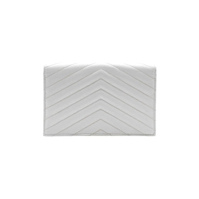 Grain De Poudre Matelasse Chevron Cassandre Envelope Chain Wallet in Creme