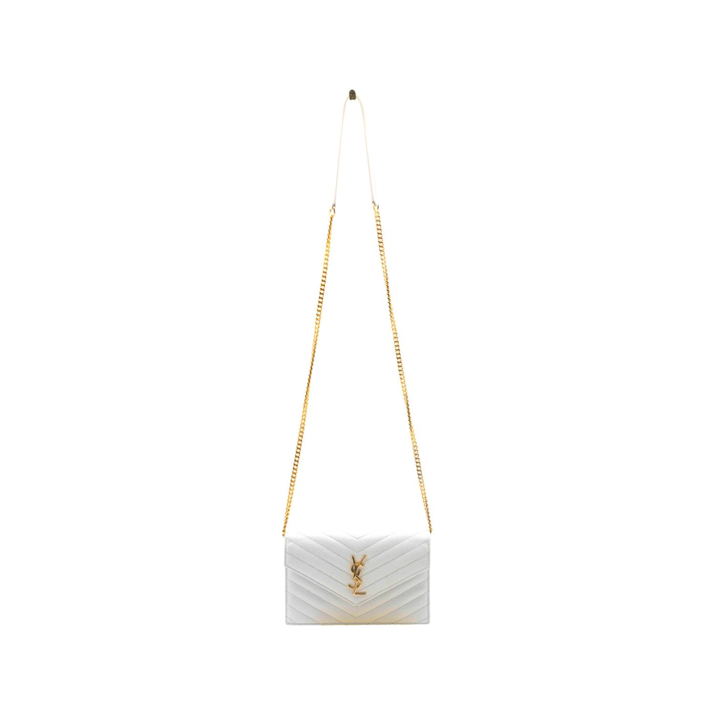 Grain De Poudre Matelasse Chevron Cassandre Envelope Chain Wallet in Creme