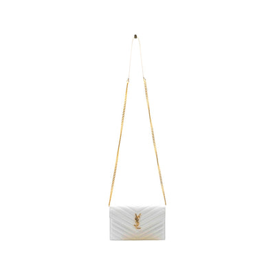 Grain De Poudre Matelasse Chevron Cassandre Envelope Chain Wallet in Creme