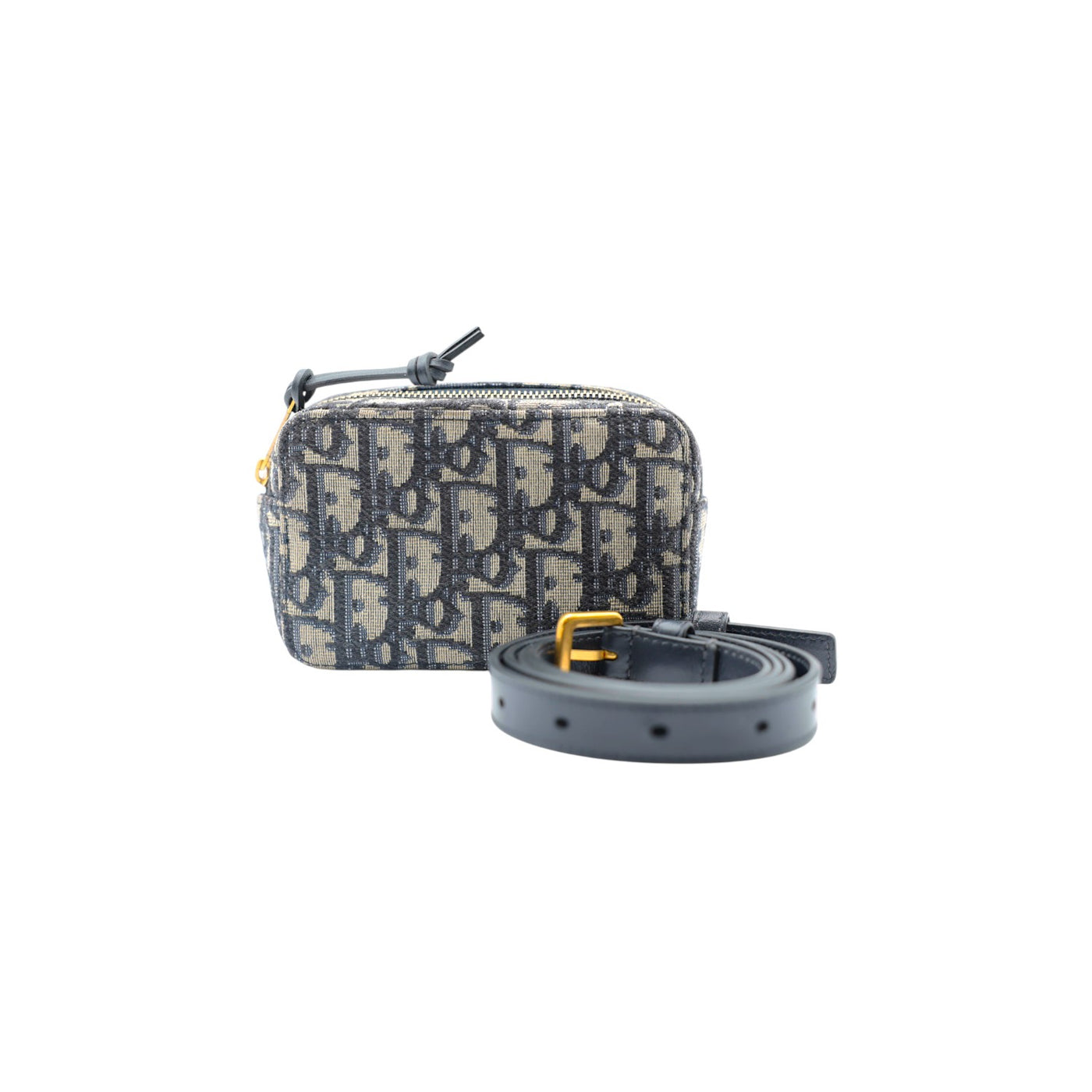 Christian Dior Oblique Monogram Canvas Belt Pouch in Beige and Navy Blue