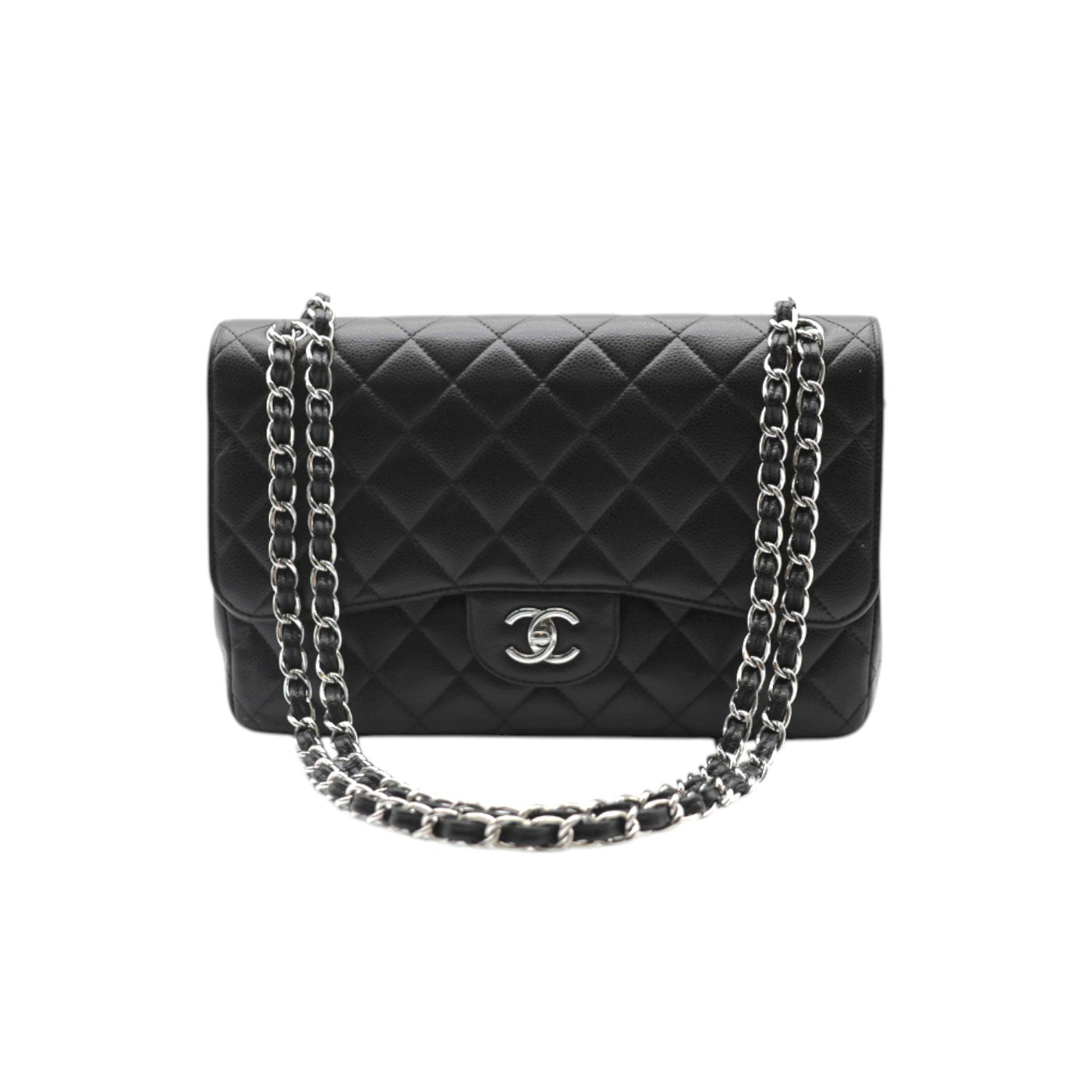 CHANEL Double Flap Caviar Leather Jumbo Shoulder Bag In Black