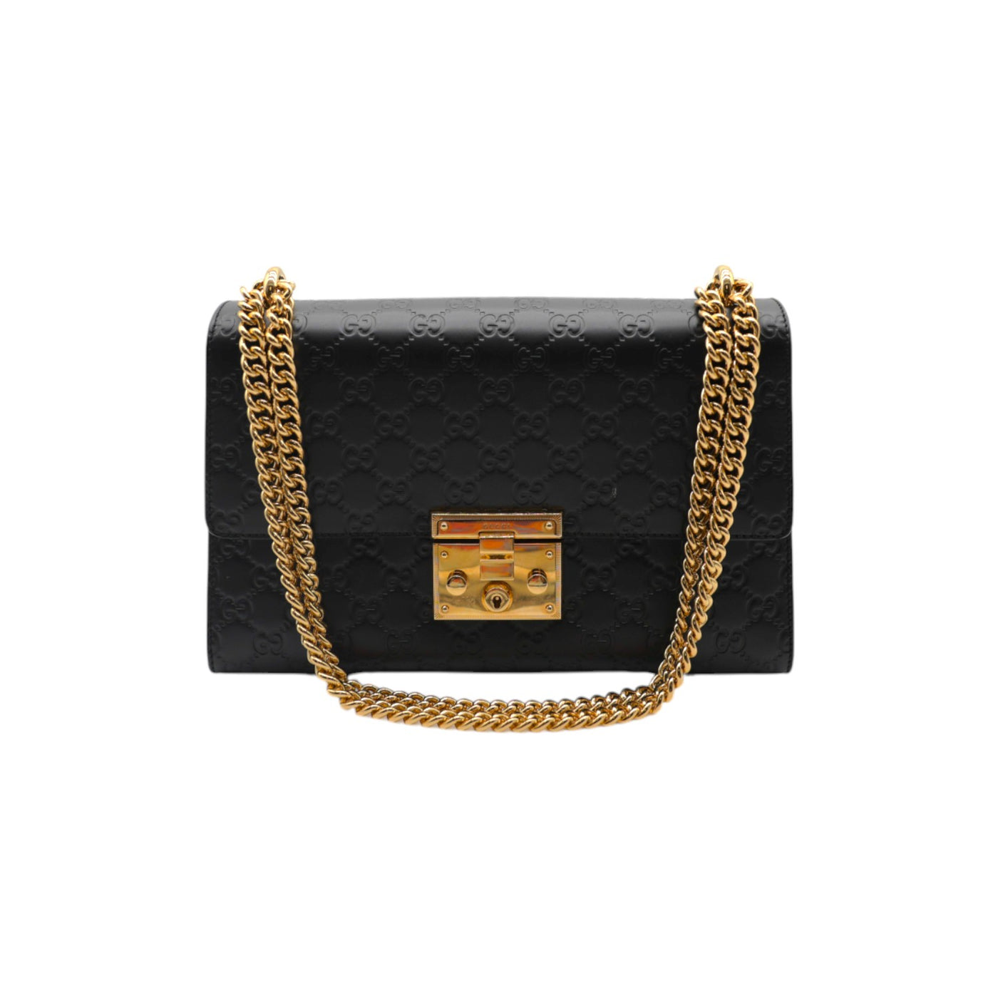 GUCCI Guccissima Leather Medium Padlock Shoulder Bag In Black