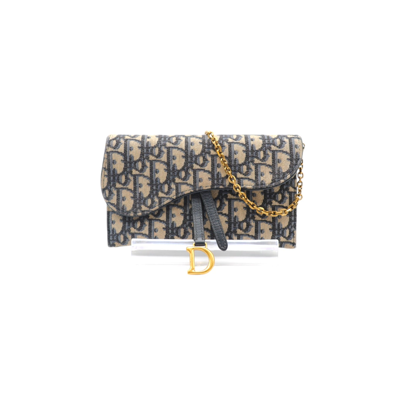 Christian Dior Blue Dior Oblique Jacquard Small Saddle Pouch With Chain