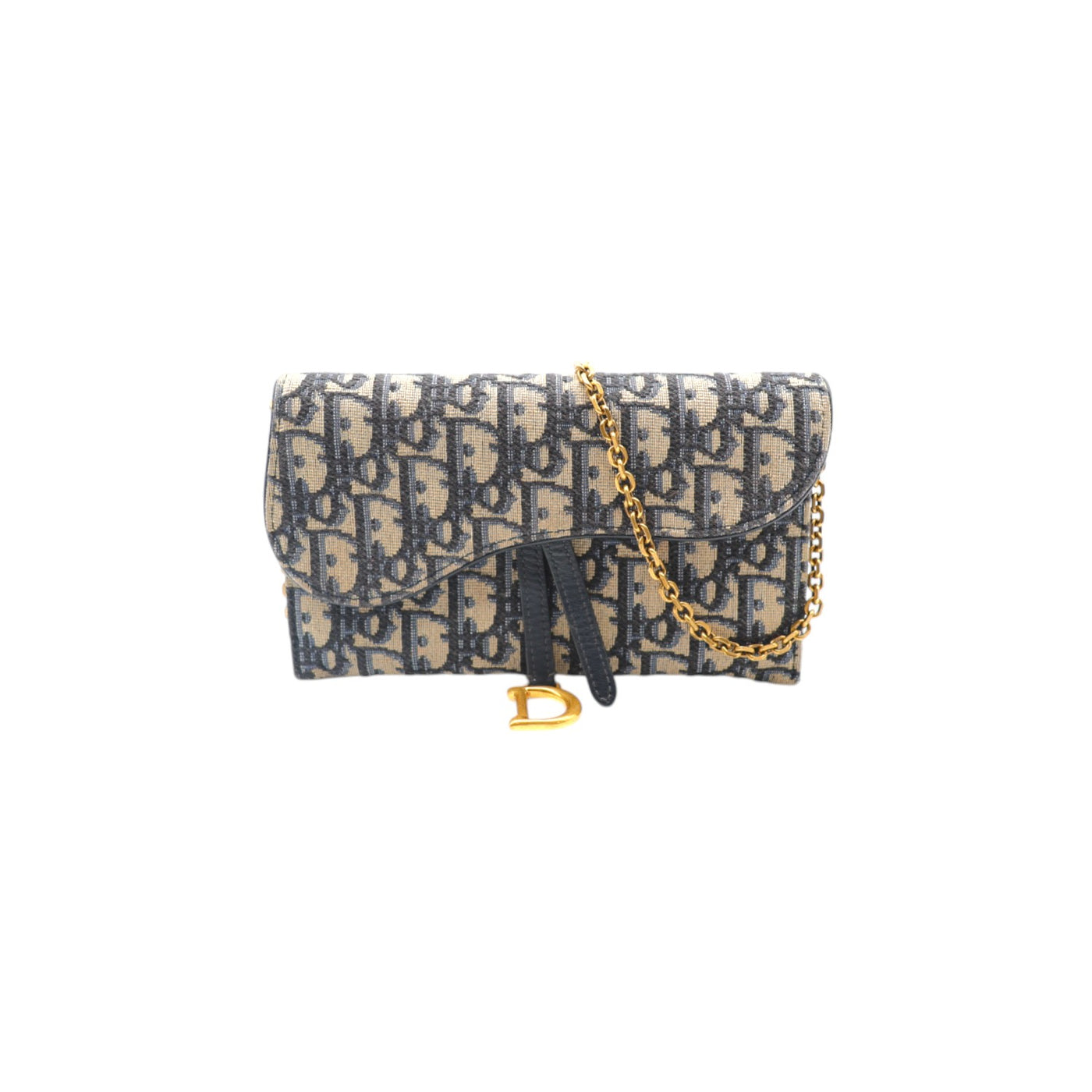 Christian Dior Blue Dior Oblique Jacquard Small Saddle Pouch With Chain