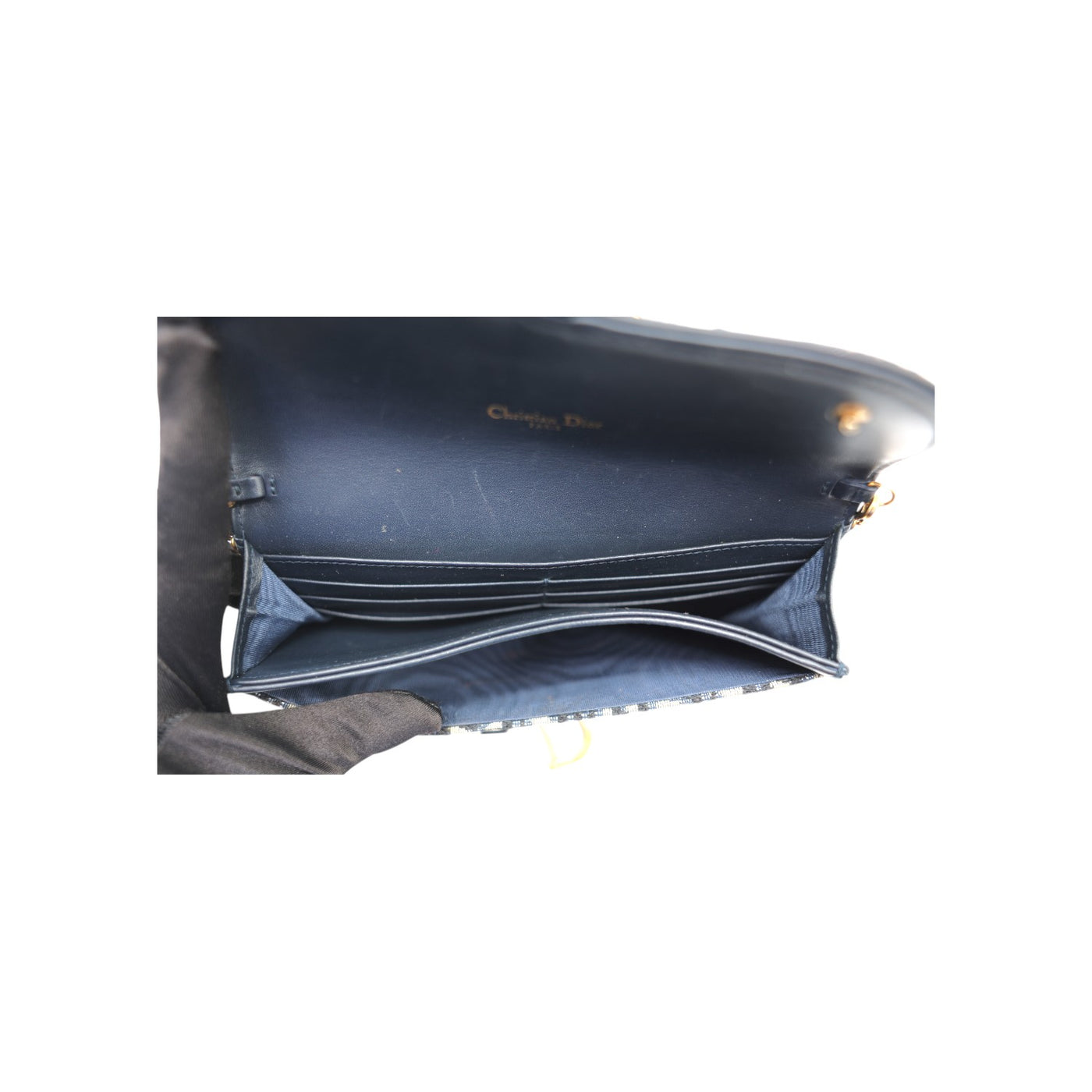 Christian Dior Blue Dior Oblique Jacquard Small Saddle Pouch With Chain