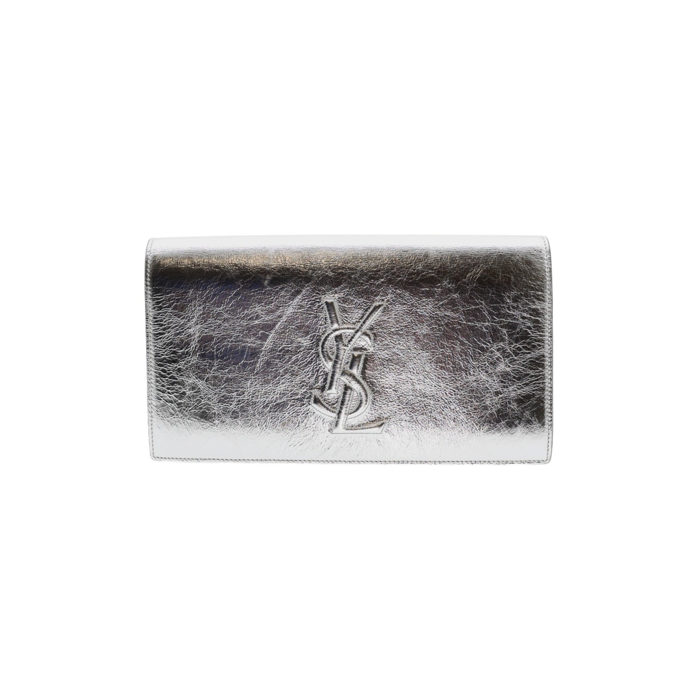 YSL Saint Laurent Large Belle De Jour Calfskin Clutch In Metallic Silver