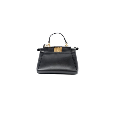 Fendi Mini Peekaboo Leather Bag In Black