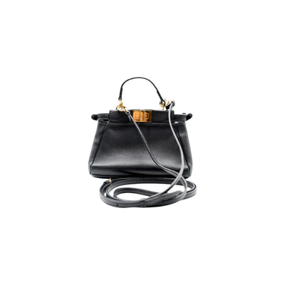 Fendi Mini Peekaboo Leather Bag In Black