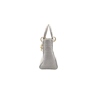 Christian Dior Lady Dior Medium Canvas Embroidered Bag In Grey