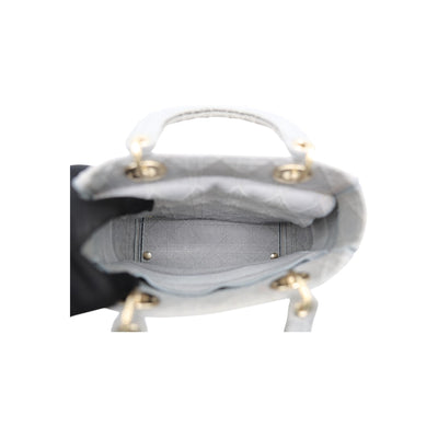 Christian Dior Lady Dior Medium Canvas Embroidered Bag In Grey
