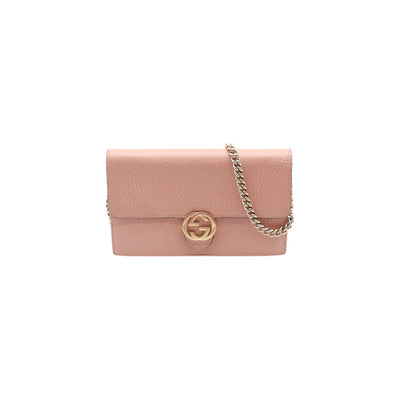 Gucci Dollar Calfskin Interlocking G Wallet On Chain In Pink