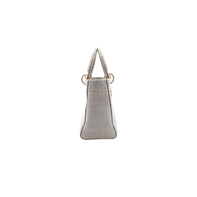 Christian Dior Lady Dior Medium Canvas Embroidered Bag In Grey