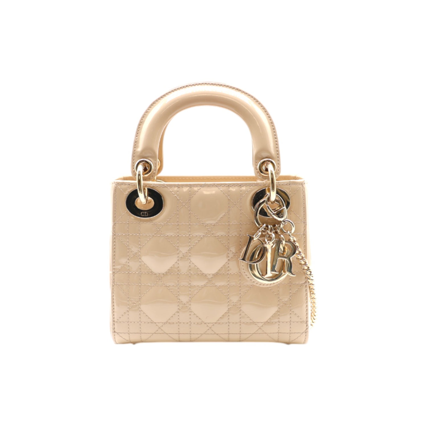 Christian Dior Patent Leather Mini Lady Dior Bag In Beige