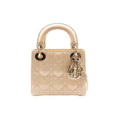 Christian Dior Patent Leather Mini Lady Dior Bag In Beige