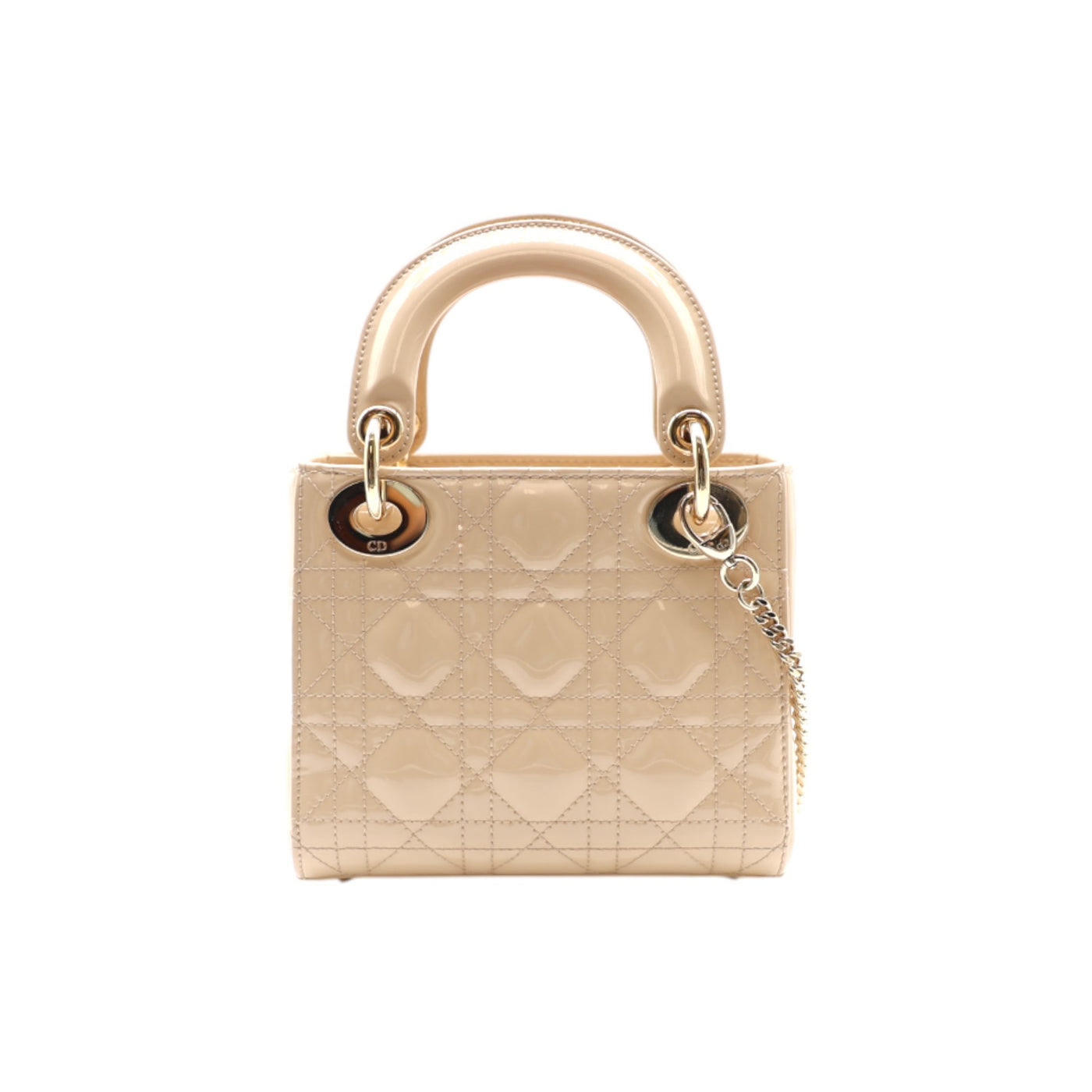 Christian Dior Patent Leather Mini Lady Dior Bag In Beige