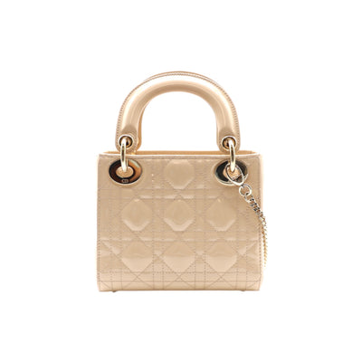 Christian Dior Patent Leather Mini Lady Dior Bag In Beige