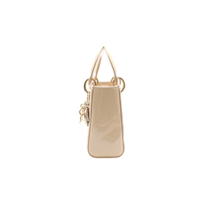 Christian Dior Patent Leather Mini Lady Dior Bag In Beige