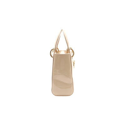 Christian Dior Patent Leather Mini Lady Dior Bag In Beige