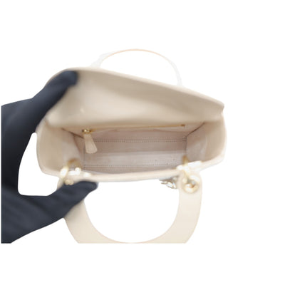 Christian Dior Patent Leather Mini Lady Dior Bag In Beige