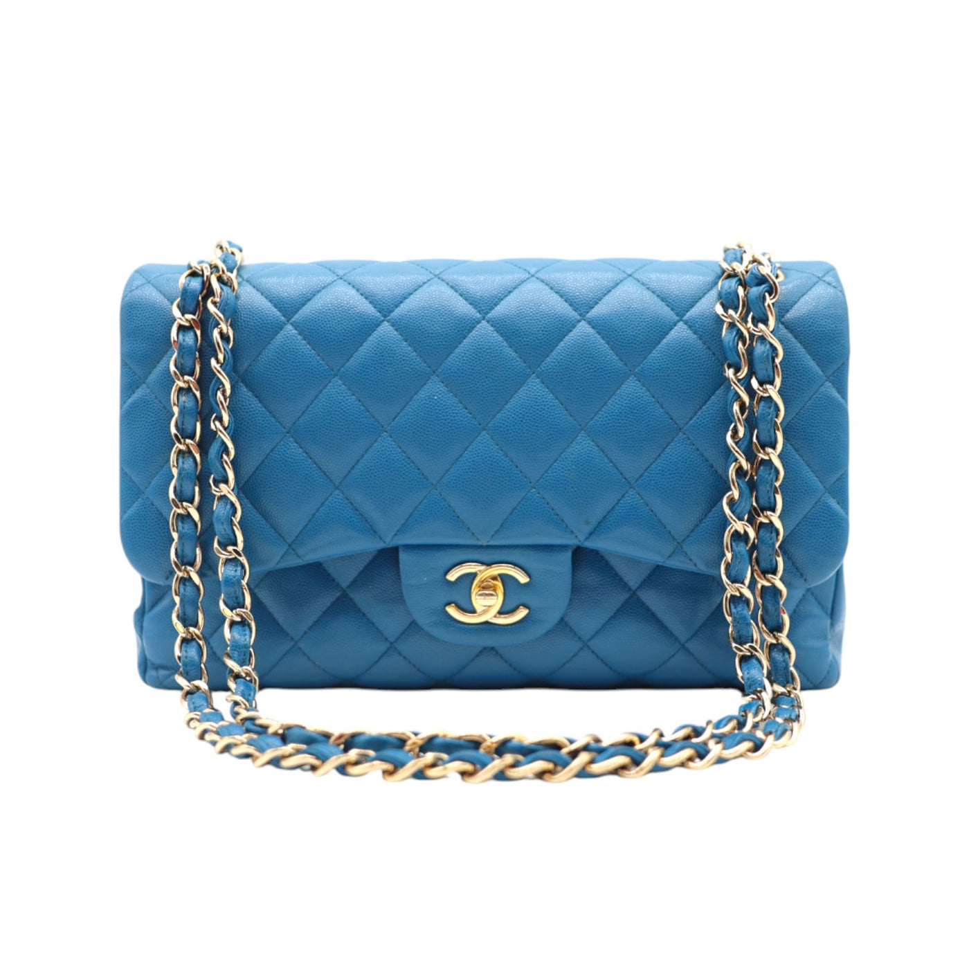 CHANEL Double Flap Jumbo Caviar Leather In Blue