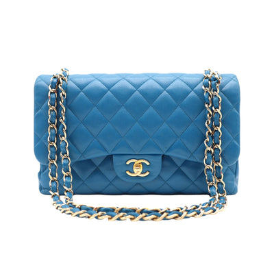 CHANEL Double Flap Jumbo Caviar Leather In Blue