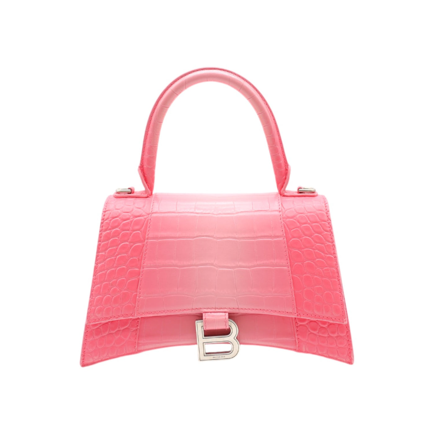 Balenciaga Hourglass Crocodile Embossed Leather Small Handbag In Pink
