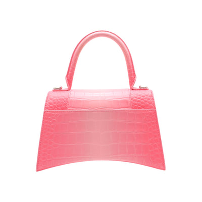 Balenciaga Hourglass Crocodile Embossed Leather Small Handbag In Pink