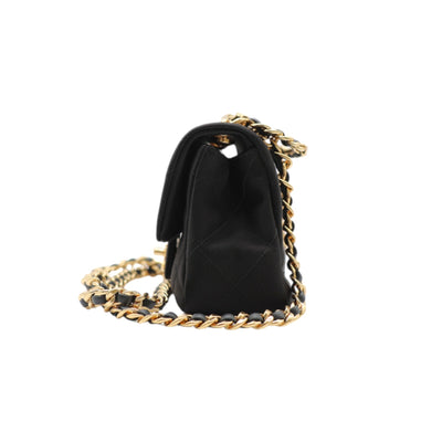 CHANEL Mini Top Handle Flap Bag Satin Quilted In Black