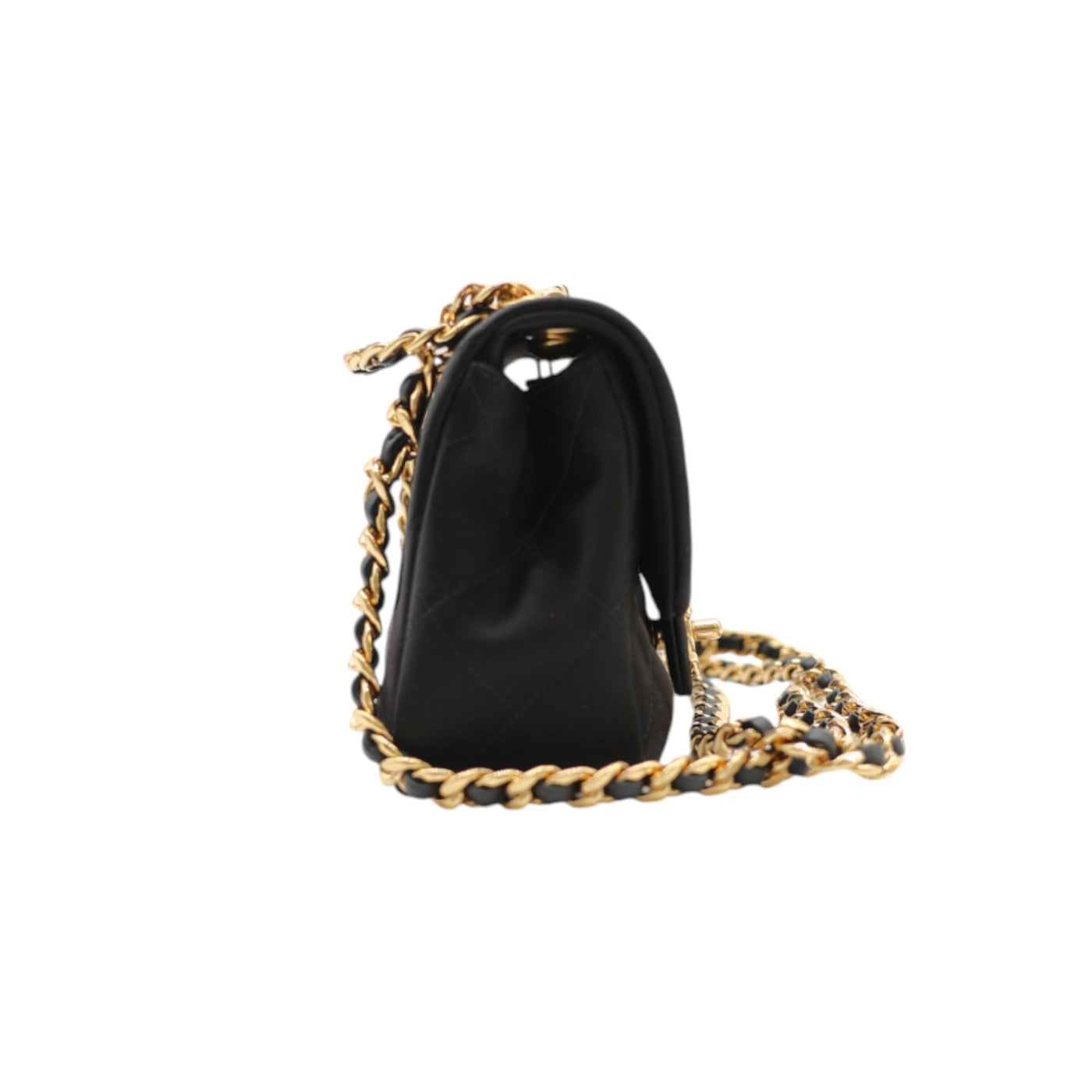 CHANEL Mini Top Handle Flap Bag Satin Quilted In Black
