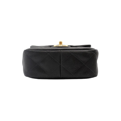 CHANEL Mini Top Handle Flap Bag Satin Quilted In Black