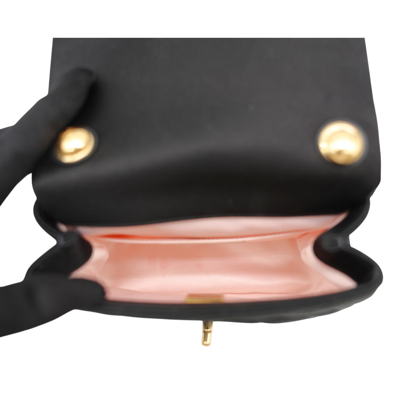 CHANEL Mini Top Handle Flap Bag Satin Quilted In Black