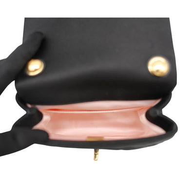 CHANEL Mini Top Handle Flap Bag Satin Quilted In Black