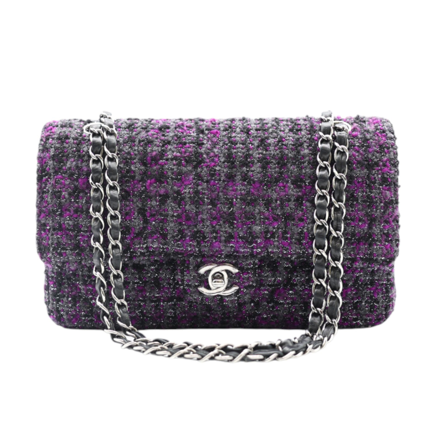 CHANEL Medium Double Flap Tweed Shoulder Bag In Purple