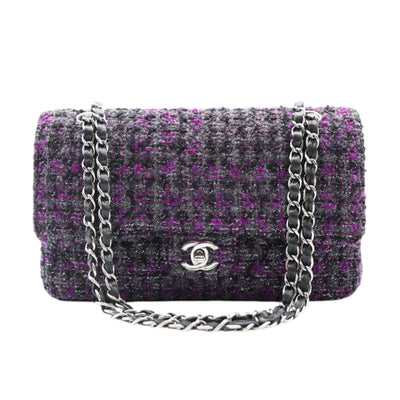 CHANEL Medium Double Flap Tweed Shoulder Bag In Purple