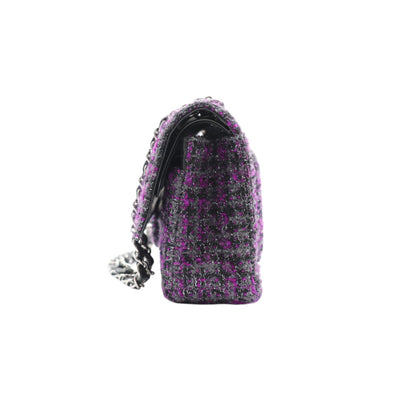 CHANEL Medium Double Flap Tweed Shoulder Bag In Purple